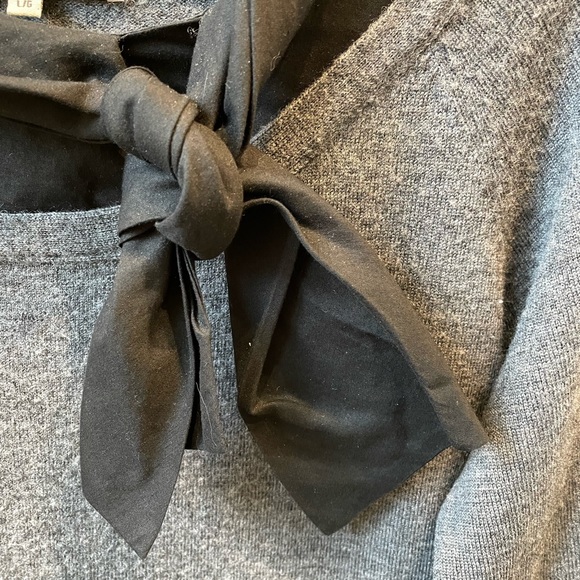 RW&Co. Retro grey sweater with faux black blouse with tie. - Picture 2 of 7